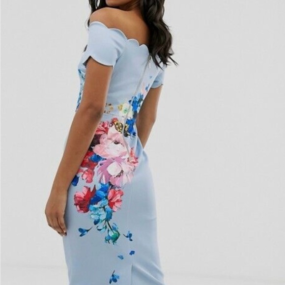 Ted Baker London Hailly bardot dress in raspberry ripple print,size:2,bodycon - Picture 2 of 15